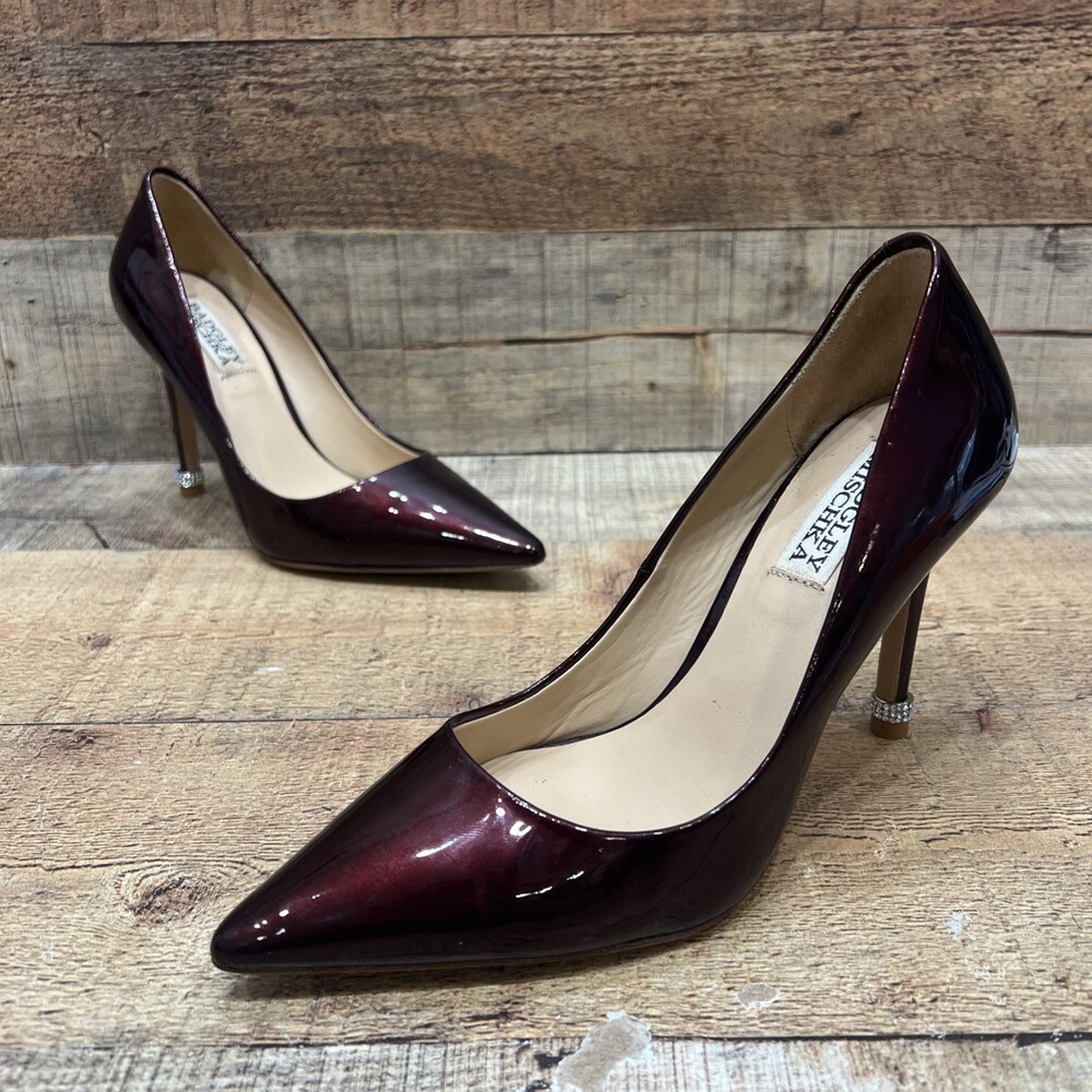 Badgley Mischka Womens Maroon Patent Leather Classic Pumps Heels Size 6